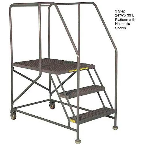 Mobile 3 Step Steel 36"W X 48"L Work Platform Ladder With Handrails - WLWP133648