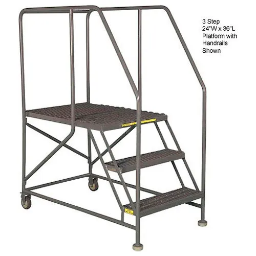 Mobile 5 Step Steel 24"W X 36"L Work Platform Ladder With Handrails - WLWP152436