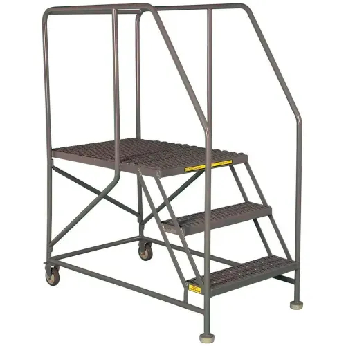 Mobile 5 Step Steel 24"W X 48"L Work Platform Ladder With Handrails - WLWP152448