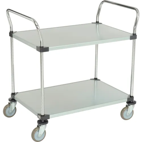 Nexel®, 2 Shelf, Utility Cart, Solid Galvanized, 36"W x 24"D x 39"H, Poly Casters,4 Swivel