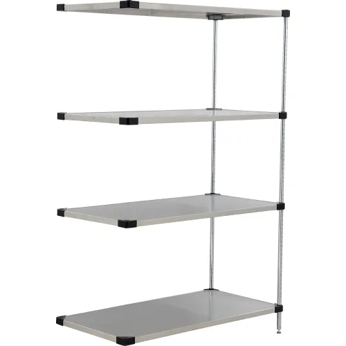 Nexel® 4 Shelf, Stainless Steel Solid Shelving Unit, Add On, 36"W x 18"D x 63"H