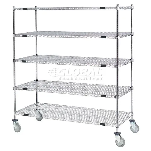 Nexel® 5 Shelf Truck, Chrome, 36"W x 24"D x 69"H, Polyurethane Stem Casters, 4 Swivel