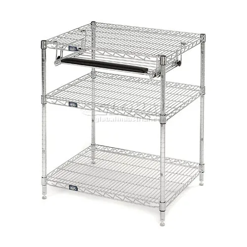 Nexel™ Chrome Wire Shelf Computer Workstation with Keyboard Tray, 30"W x 24"D x 42"H