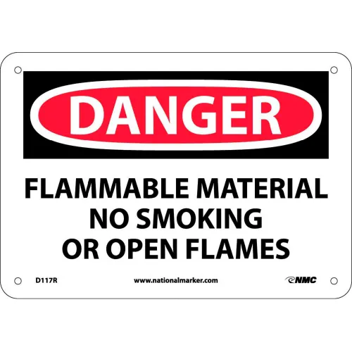 NMC™ Signs w/ Safety Message, Flammable Material No Smoking, 1-1/4 Mil Thick, 10"W x 7"H