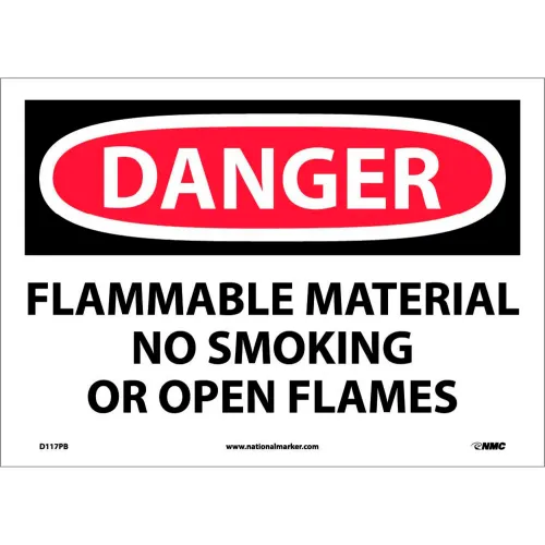 NMC™ Signs w/ Safety Message, Flammable Material No Smoking, 1/10 Mil Thick, 14"W x 10"H