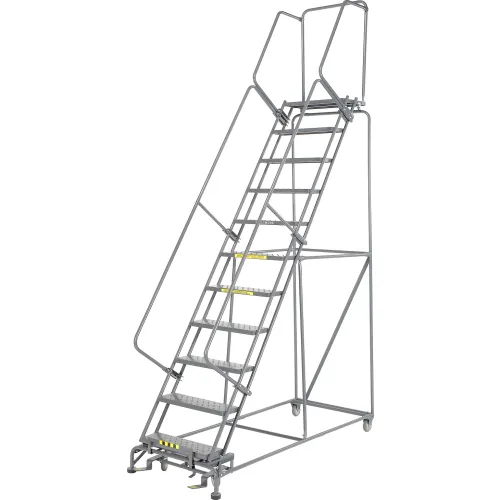 Perforated 24"W 11 Step Steel Rolling Ladder 14"D Top Step - FS113214P