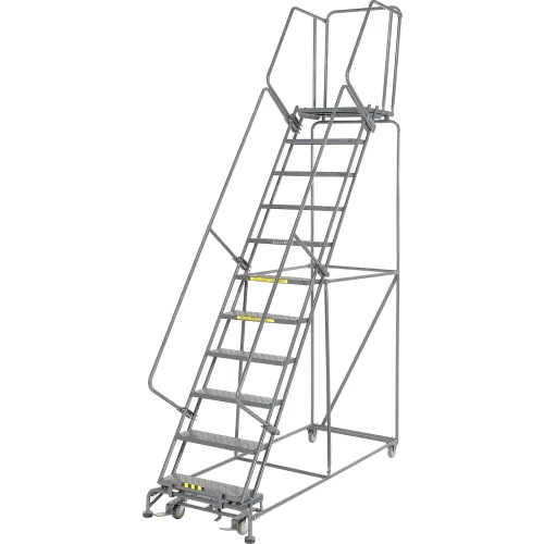 Perforated 24"W 11 Step Steel Rolling Ladder 21"D Top Step - FS113221P