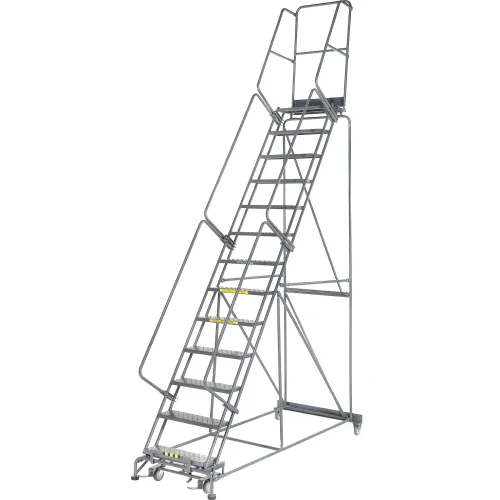 Perforated 24"W 13 Step Steel Rolling Ladder 14"D Top Step - FS134014P