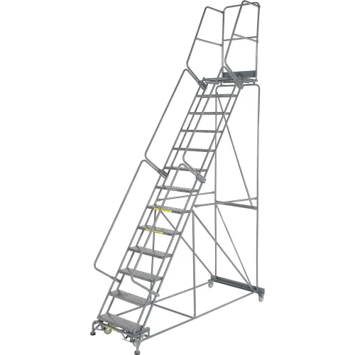 Perforated 24"W 13 Step Steel Rolling Ladder 21"D Top Step - FS134021P