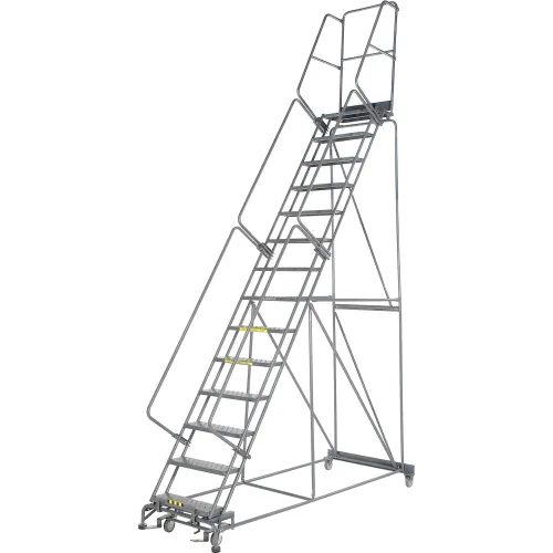 Perforated 24"W 14 Step Steel Rolling Ladder 14"D Top Step - FS144014P