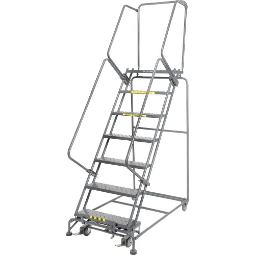Perforated 24"W 7 Step Steel Rolling Ladder 14"D Top Step- Lock Style B - FS073014P