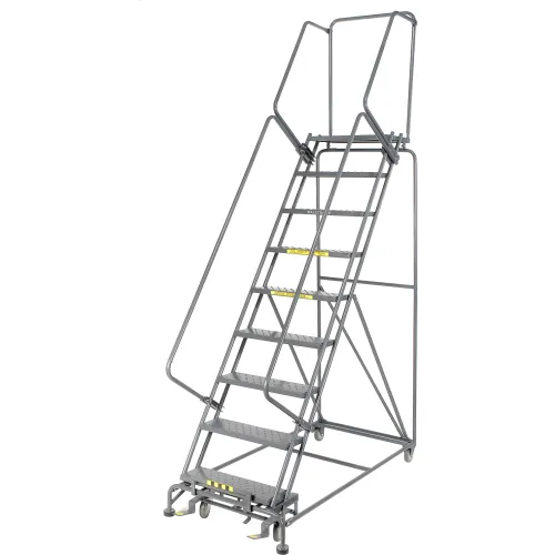 Perforated 24"W 9 Step Steel Rolling Ladder 14"D Top Step - FS093214P