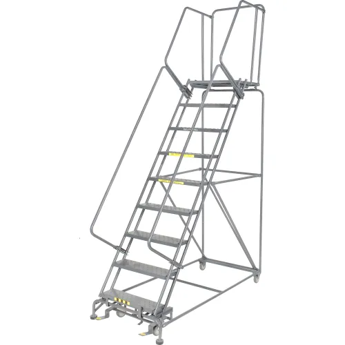 Perforated 24"W 9 Step Steel Rolling Ladder 21"D Top Step - FS093221P