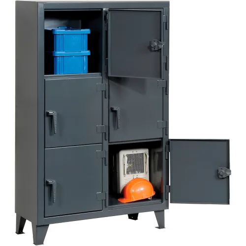 Strong Hold® 3-Tier 6 Door Personal Locker, 42"W x 18"D x 68"H, Gray, All-Welded