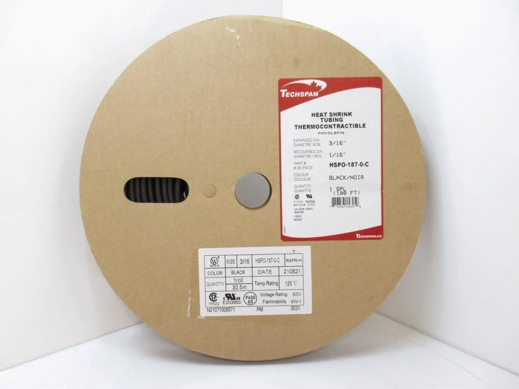 Techspan HSPO-187-0-C Heat Shrink Tubing 3/16", 100FT Long